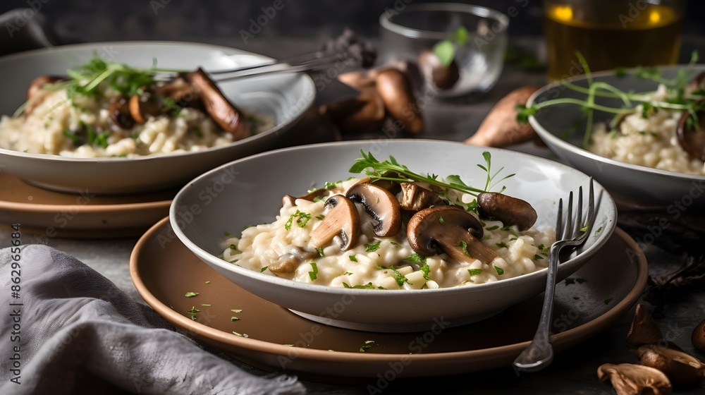 Close up view of appetizing mushroom risotto. Close up view of appetizing mushroom risotto.