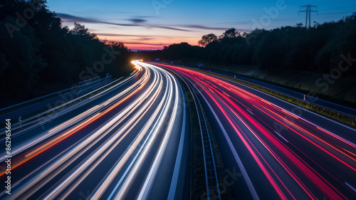 Traffic on highway at night, A long exposure photo of a highway at night