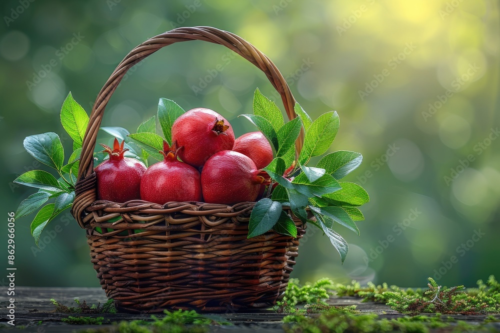 pomegranate in wooden basket professional advertising food photography pomegranate in wooden basket professional advertising food photography
