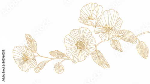 Golden line art of flowers on white background,wedding invitation cards or greeting cards design.