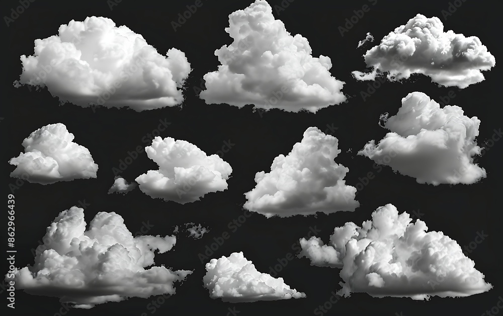 A group of clouds on a black background A group of clouds on a black background
