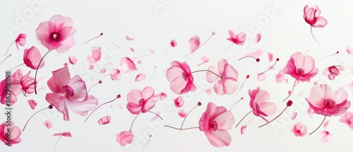 Wallpaper Mural Pink Flowers Falling Gracefully on White Background Torontodigital.ca