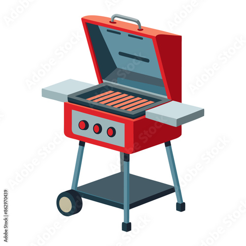 barbecue grill isolated on white background, BBQ grill isolated. Barbecue brazier with smoke. Kebab, grilled food concept. Hand drawn sketch vector illustration