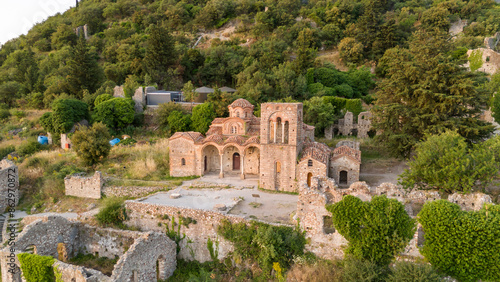 Ruins of old town in Mystras, Greece - archaeology background photo