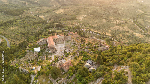 Ruins of old town in Mystras, Greece - archaeology background photo