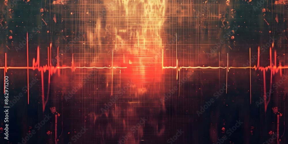 Fototapeta premium Vintage retro white noise background with red recording indicator and scanlines. Concept Vintage, Retro, White Noise, Background, Scanlines