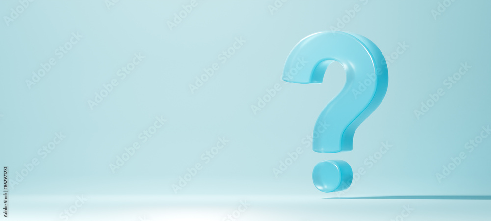 Naklejka premium Clear light blue question mark and copy space floating on light blue background