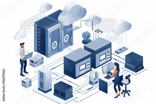 Modern data center or server room environment, which is integral to information technology and cloud computing industries