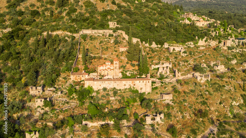 Ruins of old town in Mystras, Greece - archaeology background photo