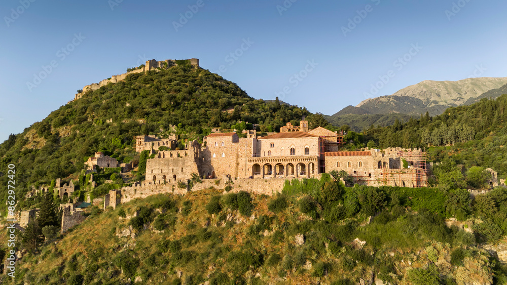 Ruins of old town in Mystras, Greece - archaeology background Ruins of old town in Mystras, Greece - archaeology background