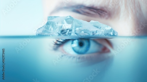 Melting polar ice caps reflected in a pair of saddened eyes, symbolizing environmental impact and emotional connection, Global warming