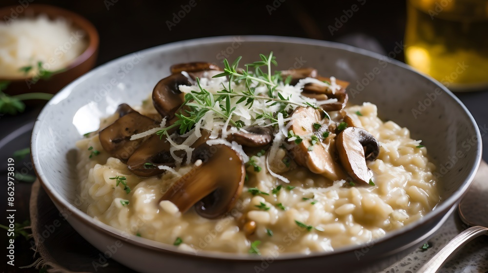 Close up view of appetizing mushroom risotto. Close up view of appetizing mushroom risotto.