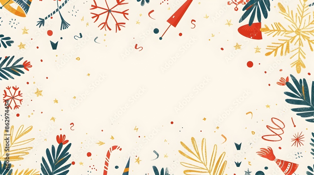 Obraz premium Minimalist New Year s Background with Doodle Border Design and Blank Space