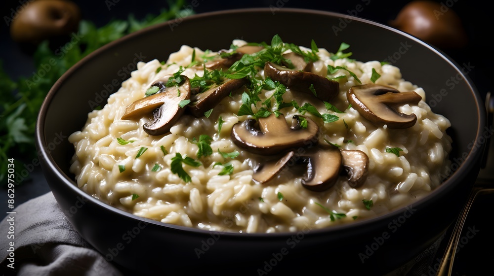 Close up view of appetizing mushroom risotto. Close up view of appetizing mushroom risotto.