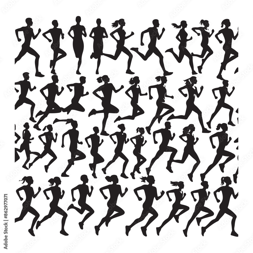 Big set of black silhouettes of runners, vector Big set of black silhouettes of runners, vector