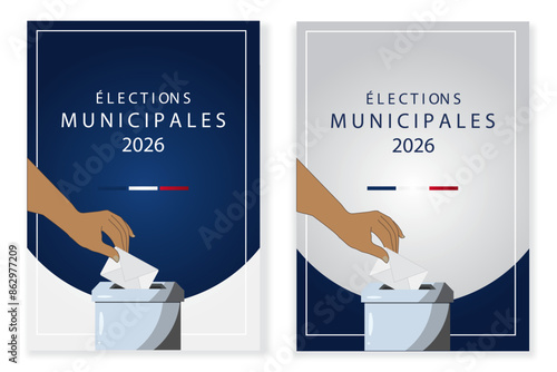 French Municipal Elections 2026 poster with Voting Ballot Box. Élections municipales 2026. Poster Illustration