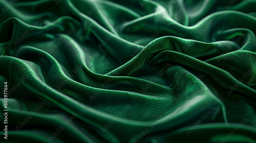 Fototapeta premium A close-up of a vibrant green silk fabric, showcasing its smooth.