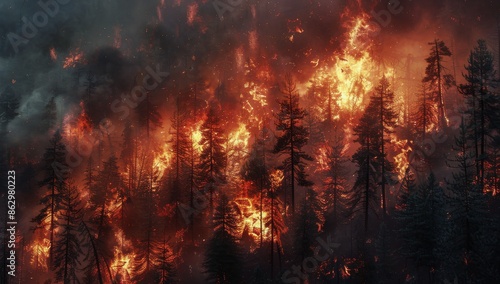 Aerial View of a Forest Fire Burning During the Daytime
