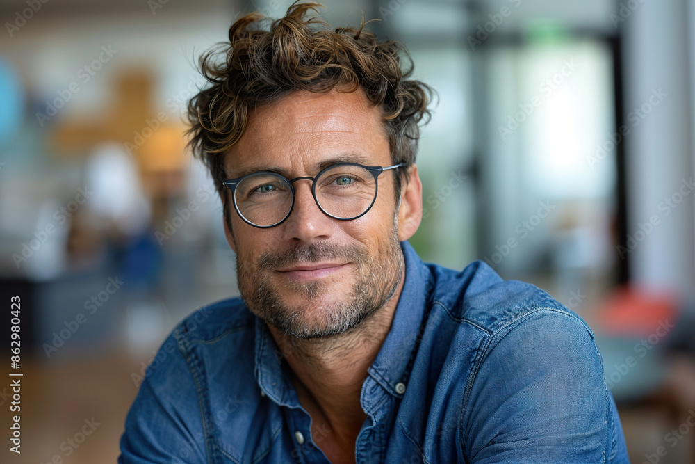 Stylish Man in Modern Office Environment with Warm Smile Stylish Man in Modern Office Environment with Warm Smile