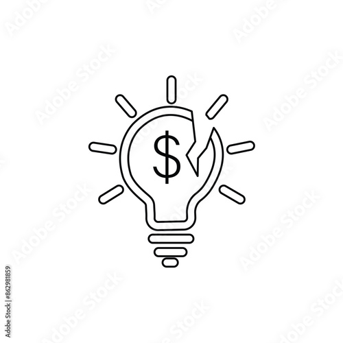 Cracked bulb outline icon, minimalist vector illustration, simple transparent graphic element. Isolated on white background