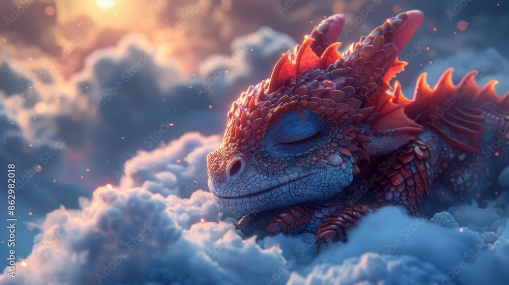 The beautiful Dragon slept on the clouds, looking comfortable. The beautiful Dragon slept on the clouds, looking comfortable.