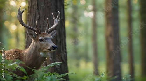 Wallpaper Mural a deer that is standing in the woods with antlers Torontodigital.ca