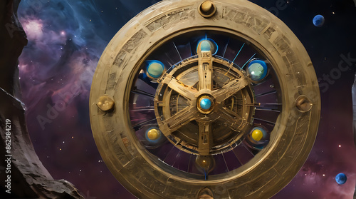 Wallpaper Mural a view of a clock with planets in the background Torontodigital.ca