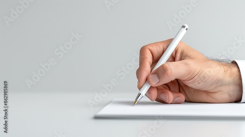 A hand holding a pen and writing on a paper.