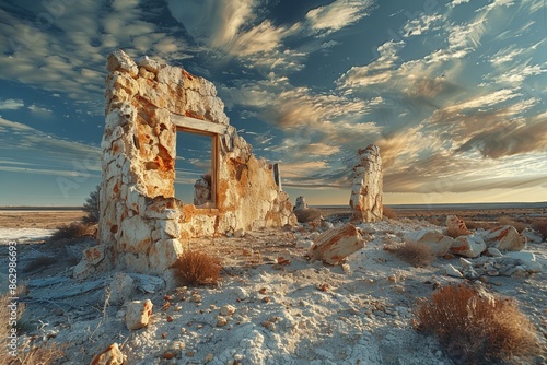 The ancient ruins of Lake Mungo, an ancient human habitation site in Australia  photo