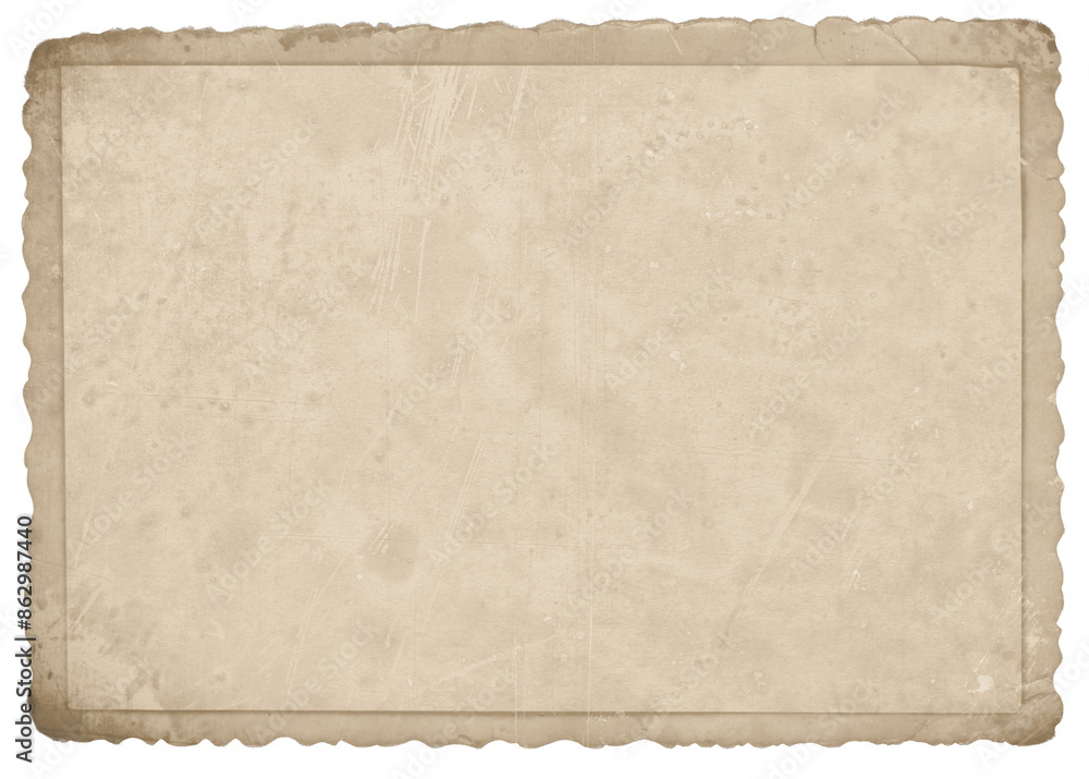 Vintage photo paper with dust, scatches, and splatters and wet plate technique on transparent background (png image). Useful for design, vintage effects, and backgrounds.