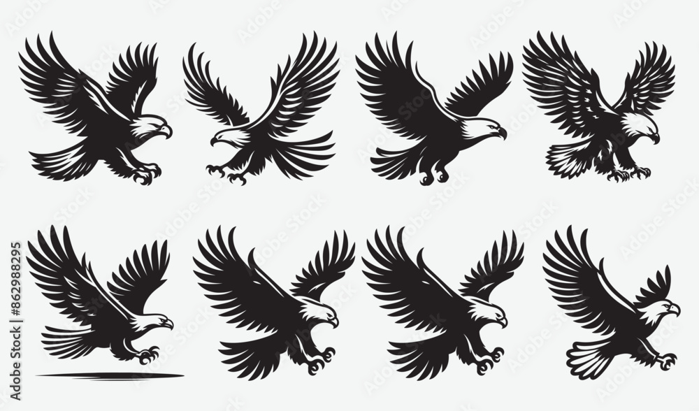 Fototapeta premium Eagle vector art illustration silhouette collection 