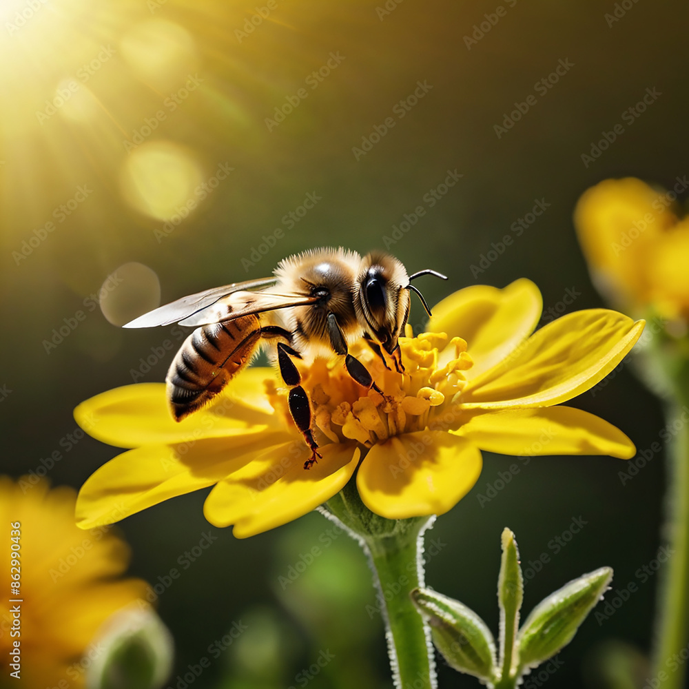 bee on yellow flower bee on yellow flower