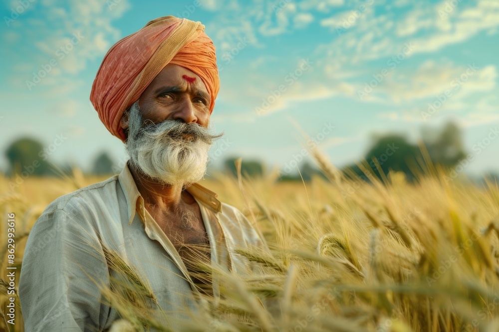 Indian farmer Standing plant in his Wheat field Indian farmer Standing ...