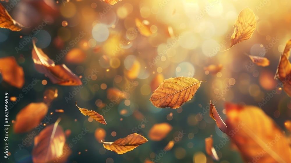 Autumn Leaves Falling in Sunlight Generative AI Autumn Leaves Falling in Sunlight Generative AI