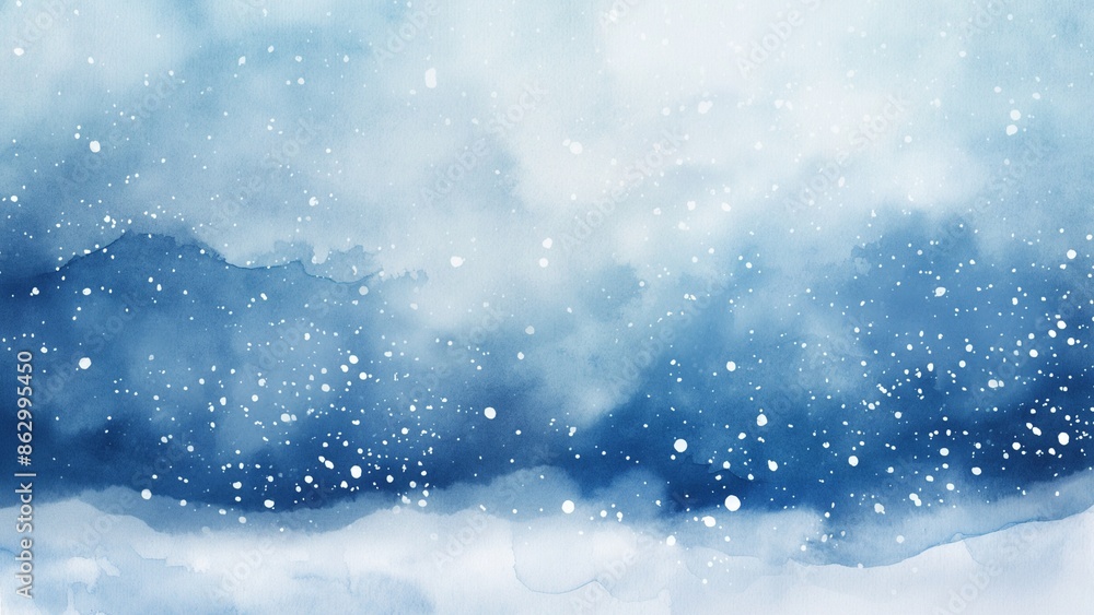 Blue watercolour painting with snowflakes Blue watercolour painting with snowflakes