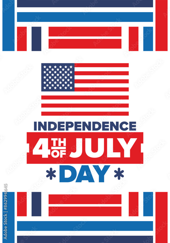 Independence Day in United States of America. The Fourth of July. Happy national holiday, celebrated annual in July 4. American flag. Country freedom day. Patriotic event design. Vector poster Independence Day in United States of America. The Fourth of July. Happy national holiday, celebrated annual in July 4. American flag. Country freedom day. Patriotic event design. Vector poster