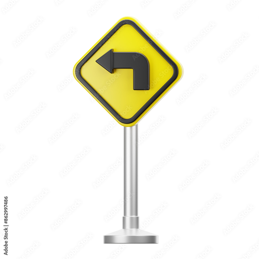 3D illustration of Left turn ahead 3D illustration of Left turn ahead