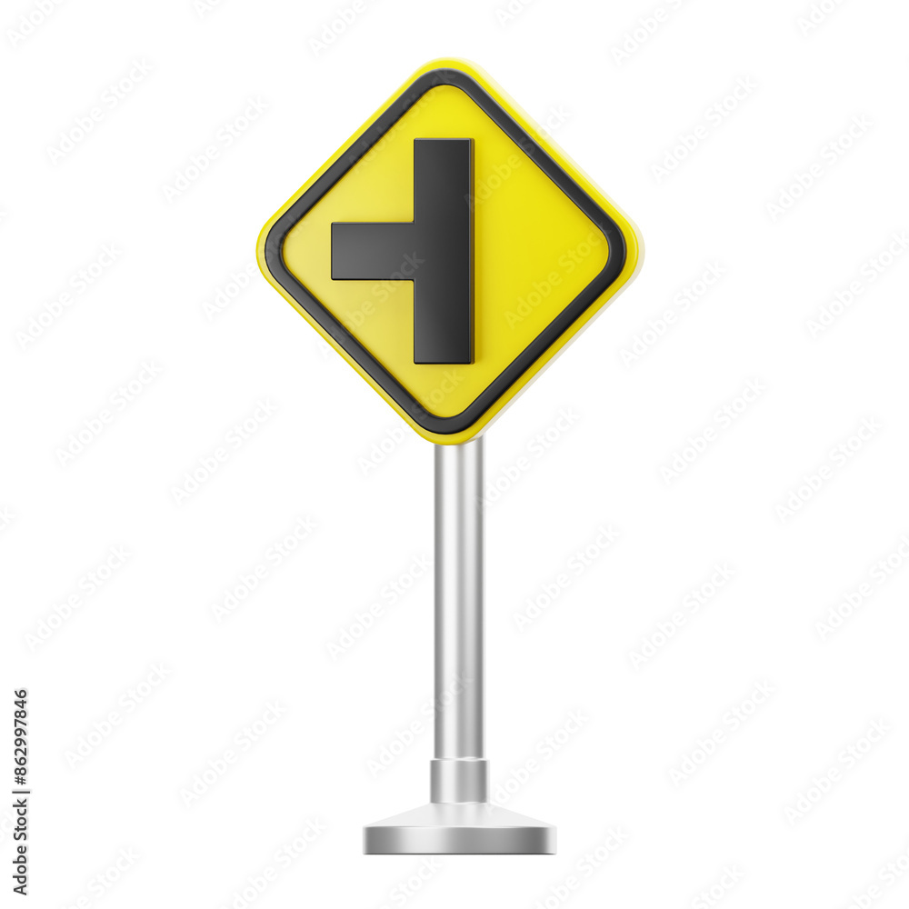 3D illustration of Left intersection sign 3D illustration of Left intersection sign