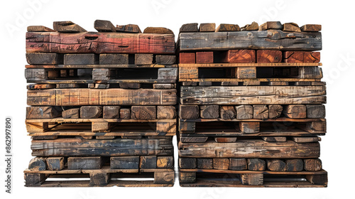 Wallpaper Mural photo of a collection of wooden pallets, stacked together in a pile, isolated on a white background Torontodigital.ca