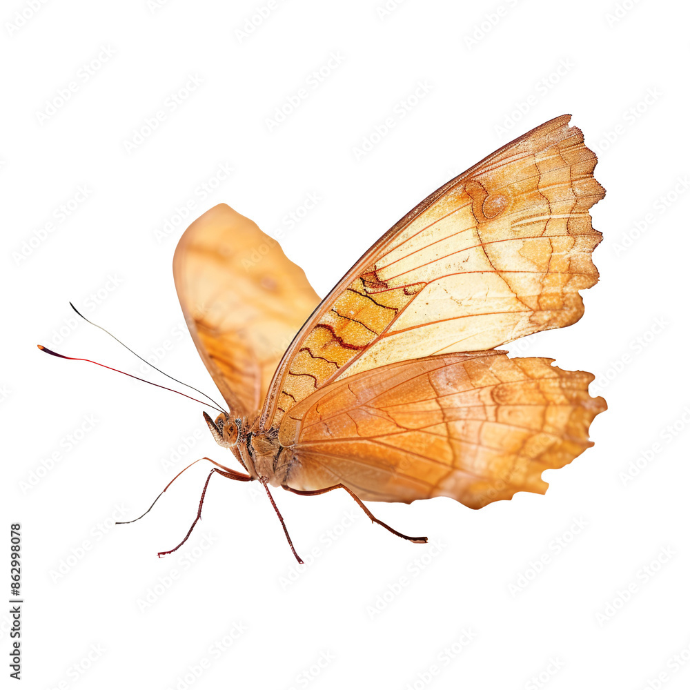 Obraz premium Orange butterfly isolated on white background. Beautiful orange butterfly with detailed wings, isolated on a clean white background. Perfect for nature and wildlife projects.