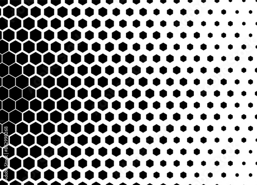 Black and white seamless geometric pattern gradient. Hexagon shape with transition effect, for backgroud design element. Vector Format Illustration 