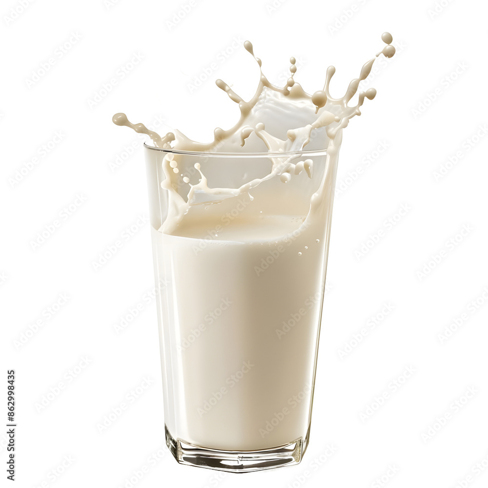 A milk glass with splash on white backdrop A milk glass with splash on white backdrop