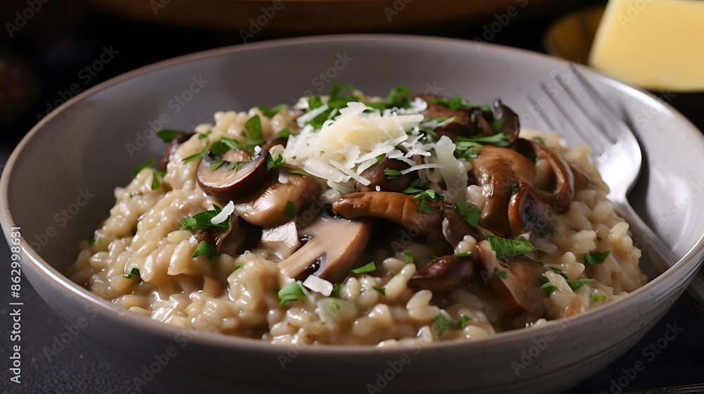 Close up view of appetizing mushroom risotto. Close up view of appetizing mushroom risotto.