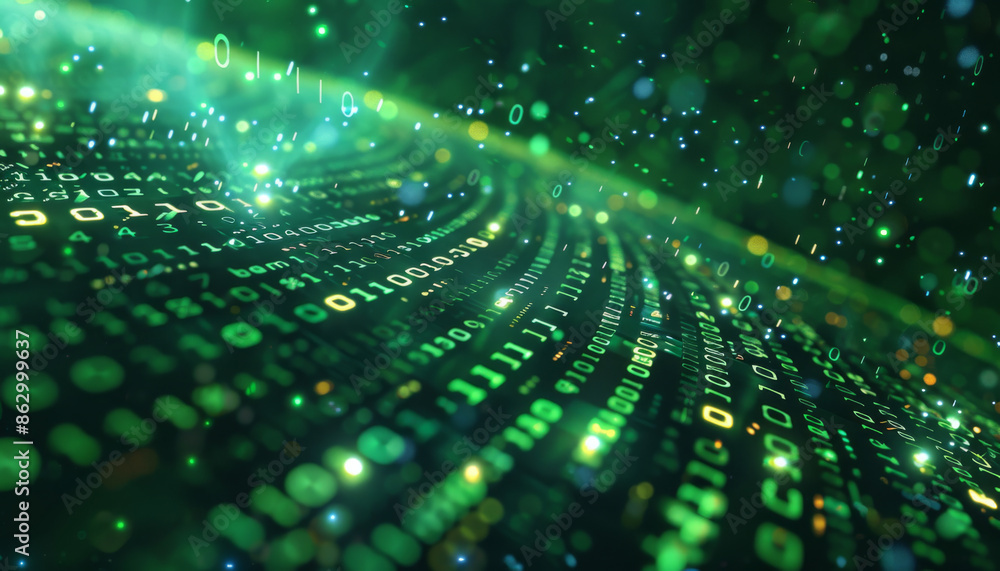 Abstract Digital Code with Green Glow and Particles Abstract Digital Code with Green Glow and Particles