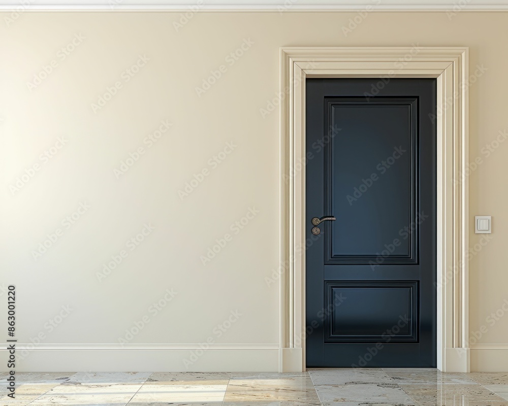 Closed Dark Blue Door in Elegant Beige Room. Generative ai Closed Dark Blue Door in Elegant Beige Room. Generative ai