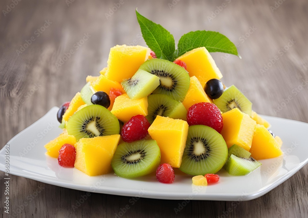 Tropical Fruit Salad - A Refreshing Mix of Mango, Pineapple, and Kiwi_ on white background Tropical Fruit Salad - A Refreshing Mix of Mango, Pineapple, and Kiwi_ on white background