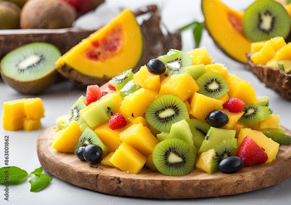 Tropical Fruit Salad - A Refreshing Mix of Mango, Pineapple, and Kiwi_ on white background Tropical Fruit Salad - A Refreshing Mix of Mango, Pineapple, and Kiwi_ on white background