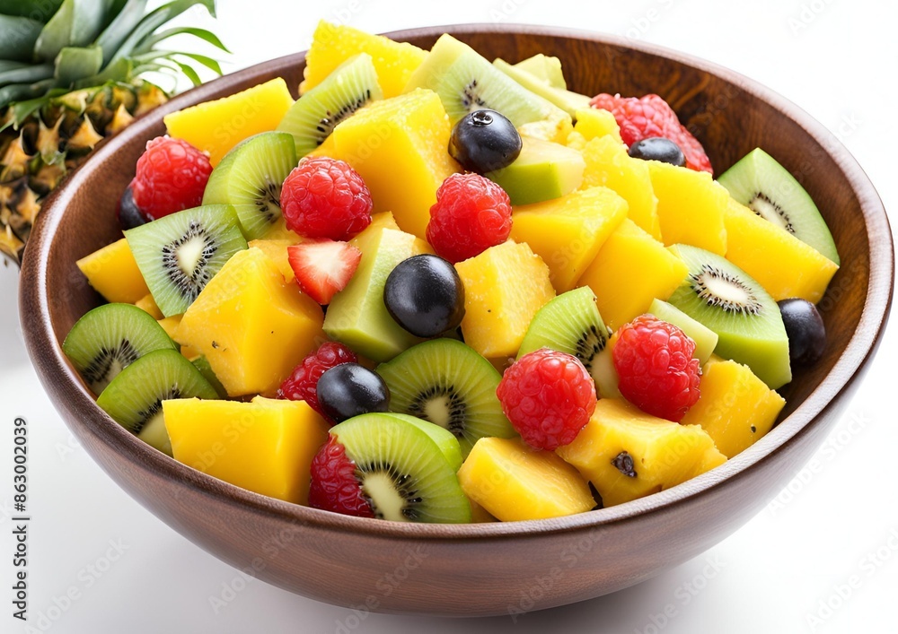 Tropical Fruit Salad - A Refreshing Mix of Mango, Pineapple, and Kiwi_ on white background Tropical Fruit Salad - A Refreshing Mix of Mango, Pineapple, and Kiwi_ on white background