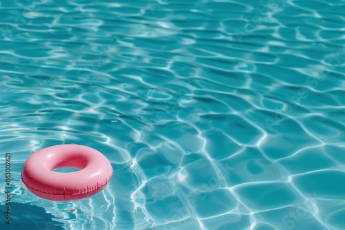 A pink inflatable ring floats in a pool of water