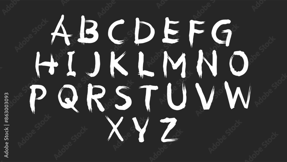 Abstract brush font, hand drawn alphabet on black background, font design vector Abstract brush font, hand drawn alphabet on black background, font design vector
